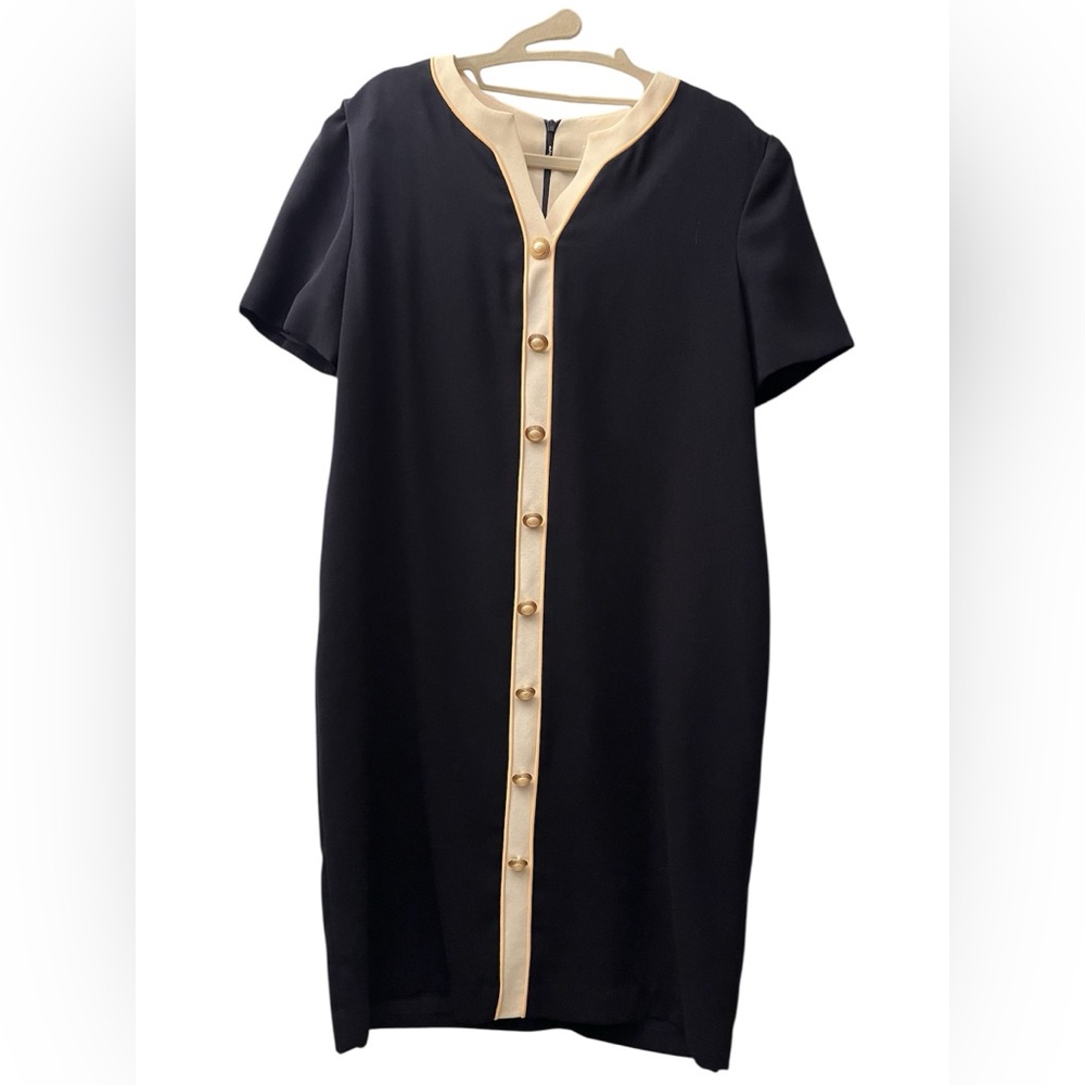Talbots Vintage Navy Blue Shift Dress Sz 10 Petite Made in USA
